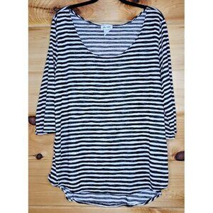 Star Vixen Striped 3/4 Sleeve Scoop Neck Tunic Top Black and White Casual XL